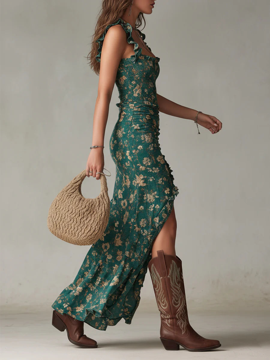 GREEN BOHO MAXI DRESS