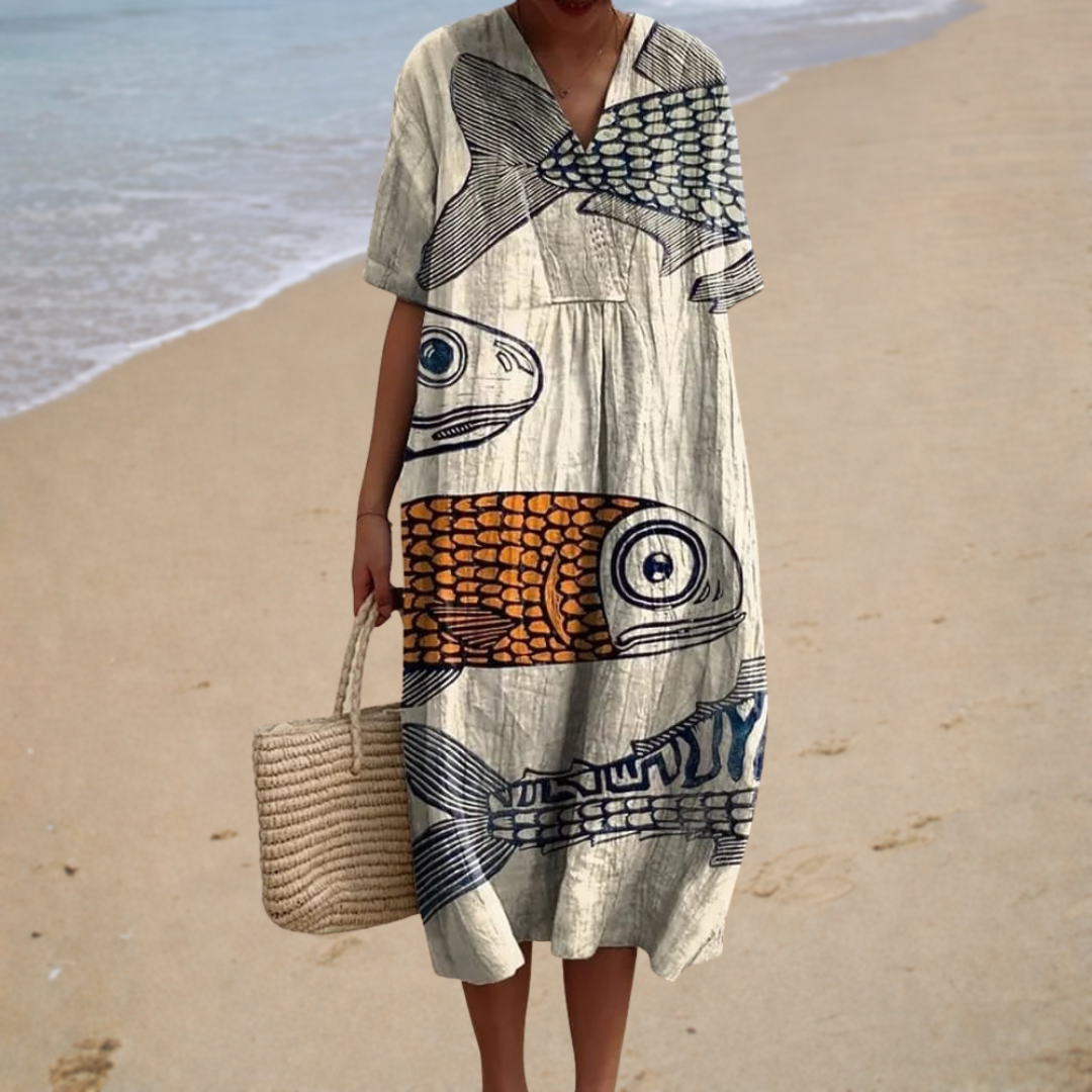 COMFY SUMMER DRESS - NEUTRAL PRINT