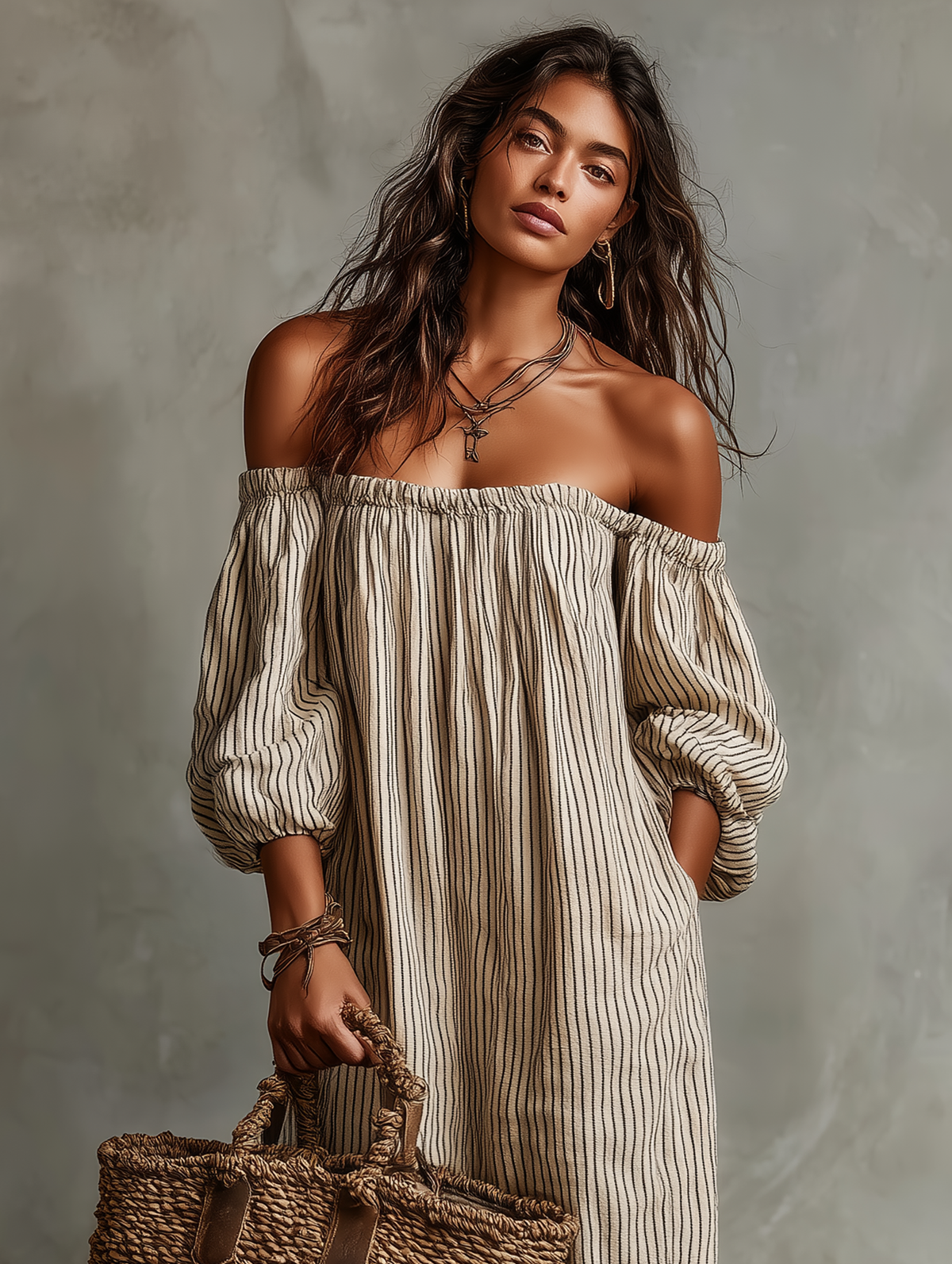 CARMEN OFF-SHOULDER COTTON-LINEN MAXI DRESS