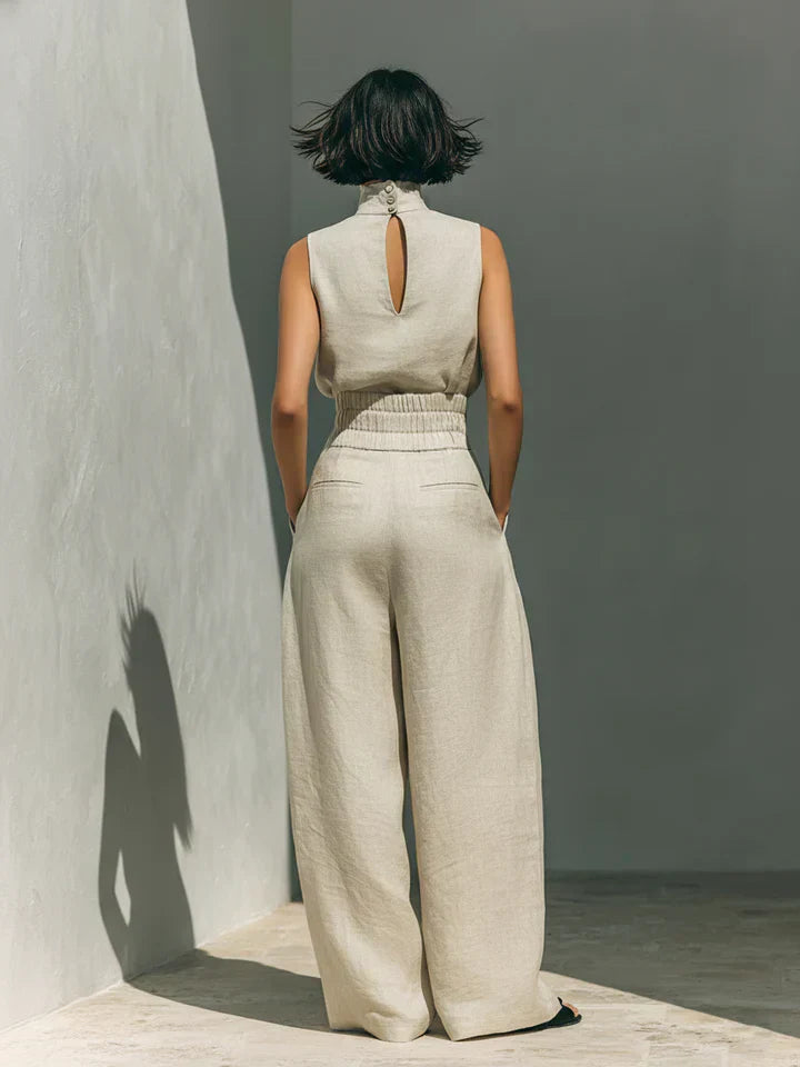 FLOR MINIMALIST COTTON-LINEN SET: TOP & WIDE-LEG PANTS
