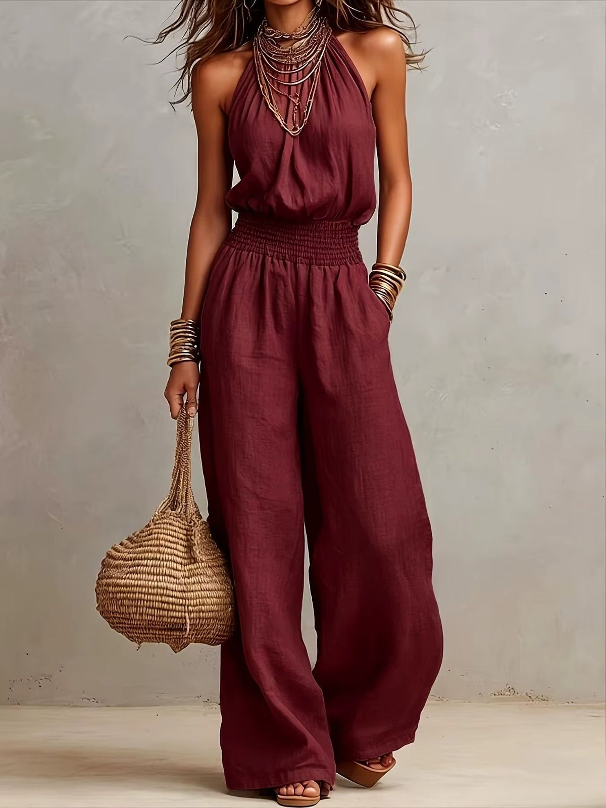 WIDE-LEG LINEN JUMPSUIT