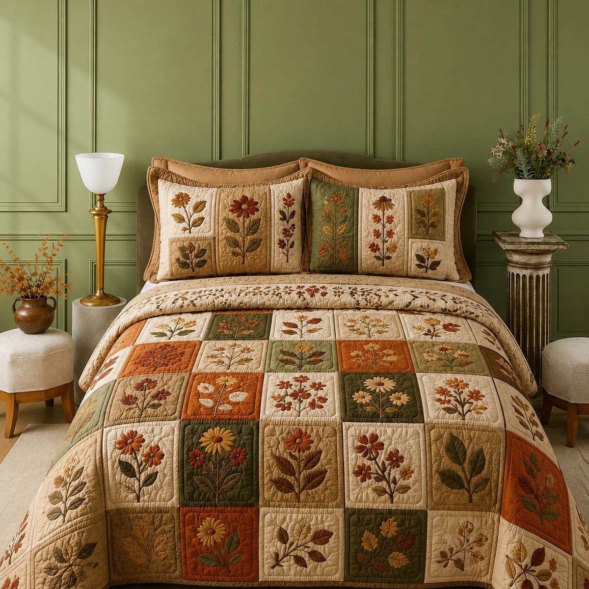 Rustic Floral Patchwork Quilted Bedding Set LD23