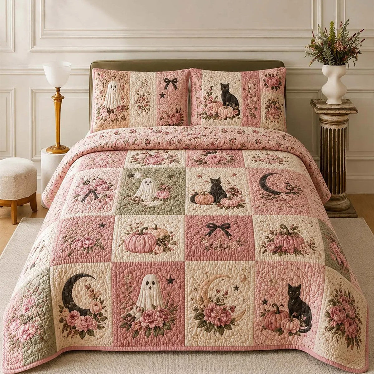 Pastel Spooky Season Quilted Bedding Set LD54