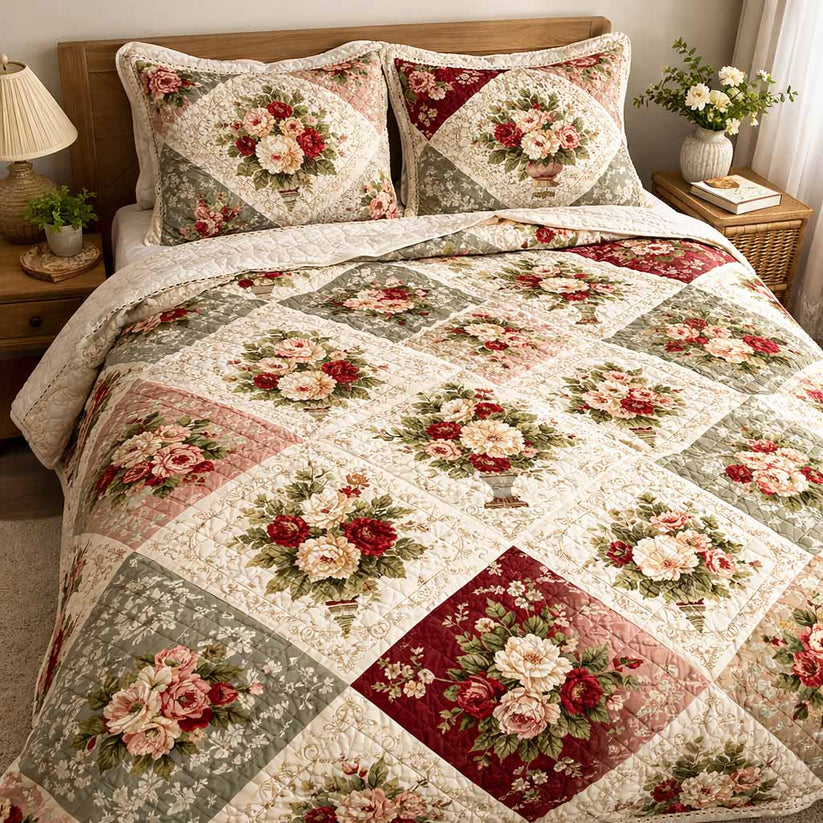 Vintage Bouquet Quilted Bedding Set QV23