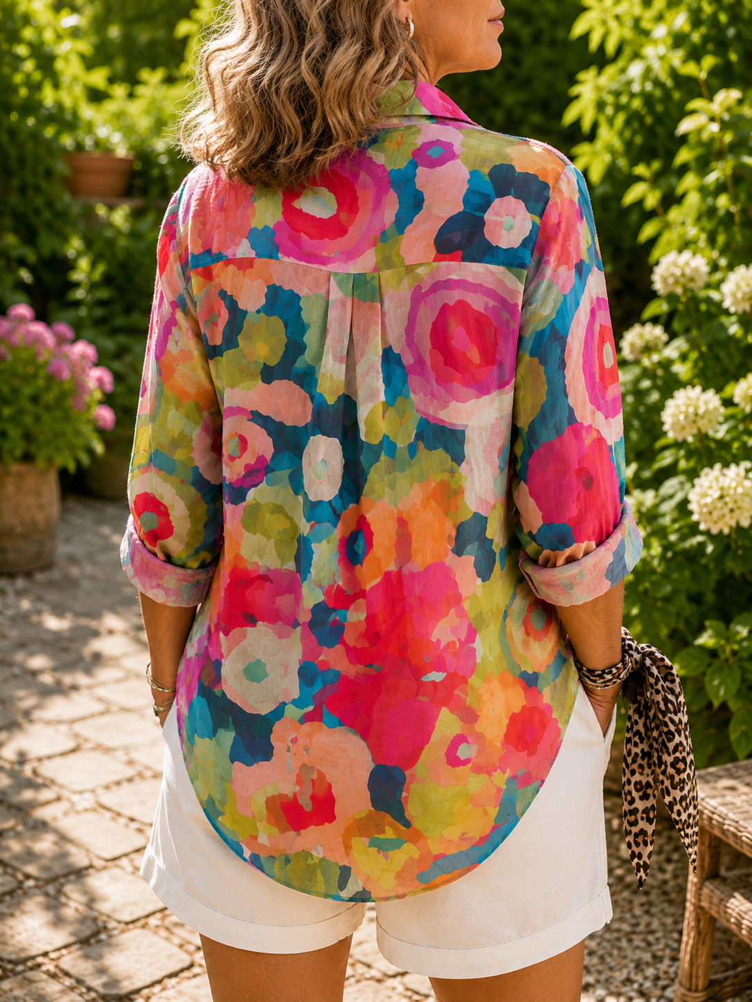 VIBRANT ART PRINT BUTTON-UP BLOUSE