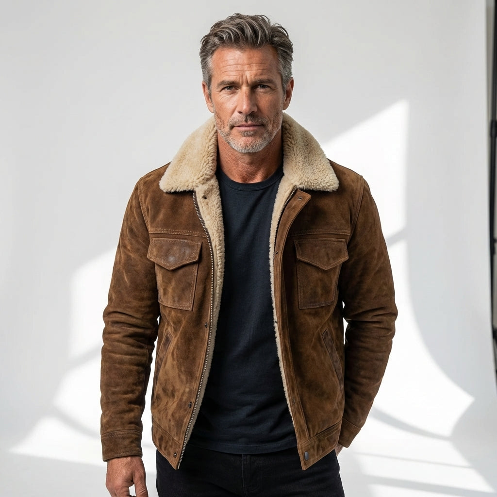 FAUX LEATHER SHERPA-LINED JACKET