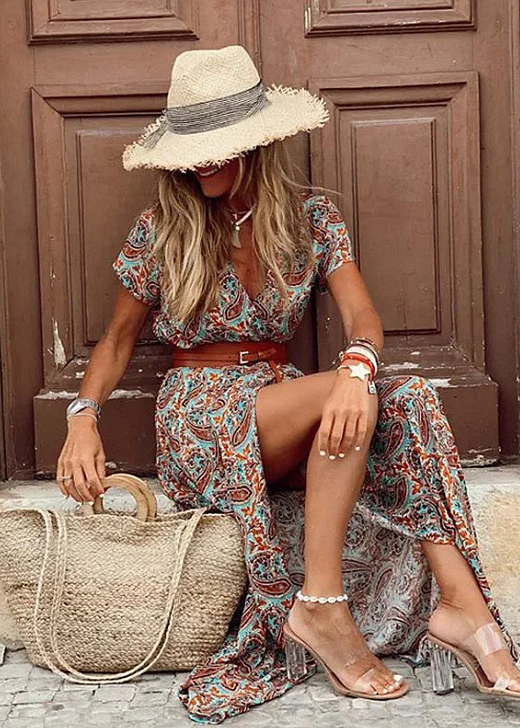 JOSELIN BELTED BOHO MAXI DRESS