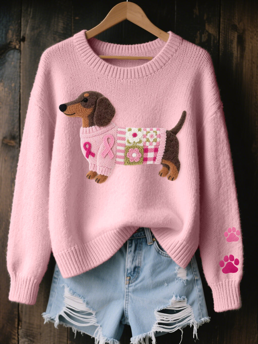 PINK DACHSHUND PRINT SWEATER
