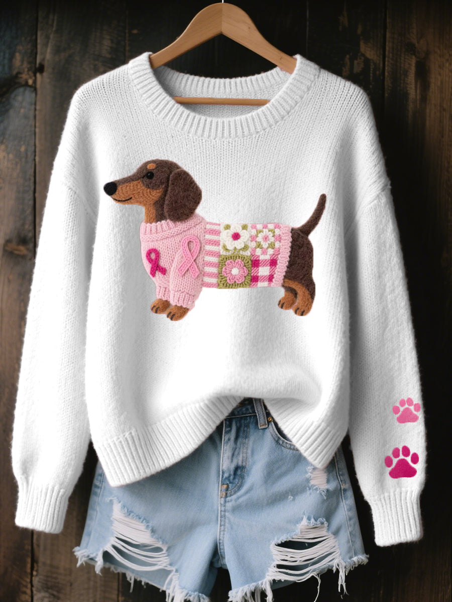 PINK DACHSHUND PRINT SWEATER
