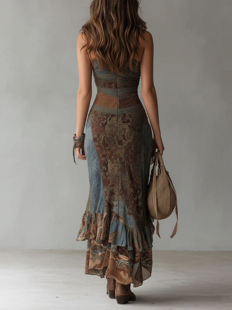 GLOBAL PRINT MAXI DRESS