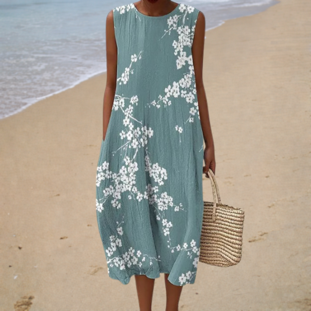 SLEEVELESS SUMMER DRESS - GREEN FLORAL