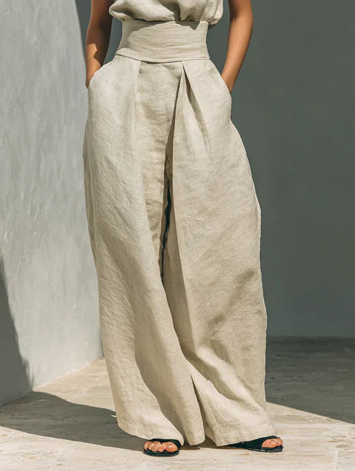 FLOR MINIMALIST COTTON-LINEN SET: TOP & WIDE-LEG PANTS