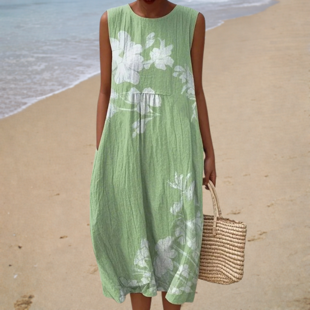 SLEEVELESS SUMMER DRESS - SAGE GREEN