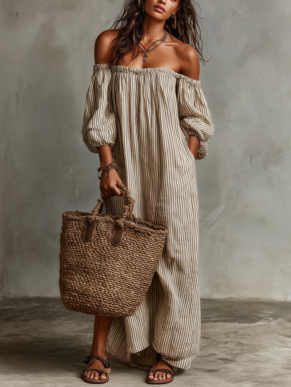 CARMEN OFF-SHOULDER COTTON-LINEN MAXI DRESS