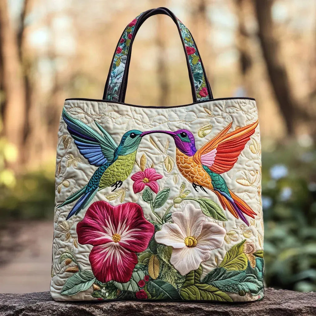 HUMMINGBIRD & WHITE FLOWERS QUILTED BAG
