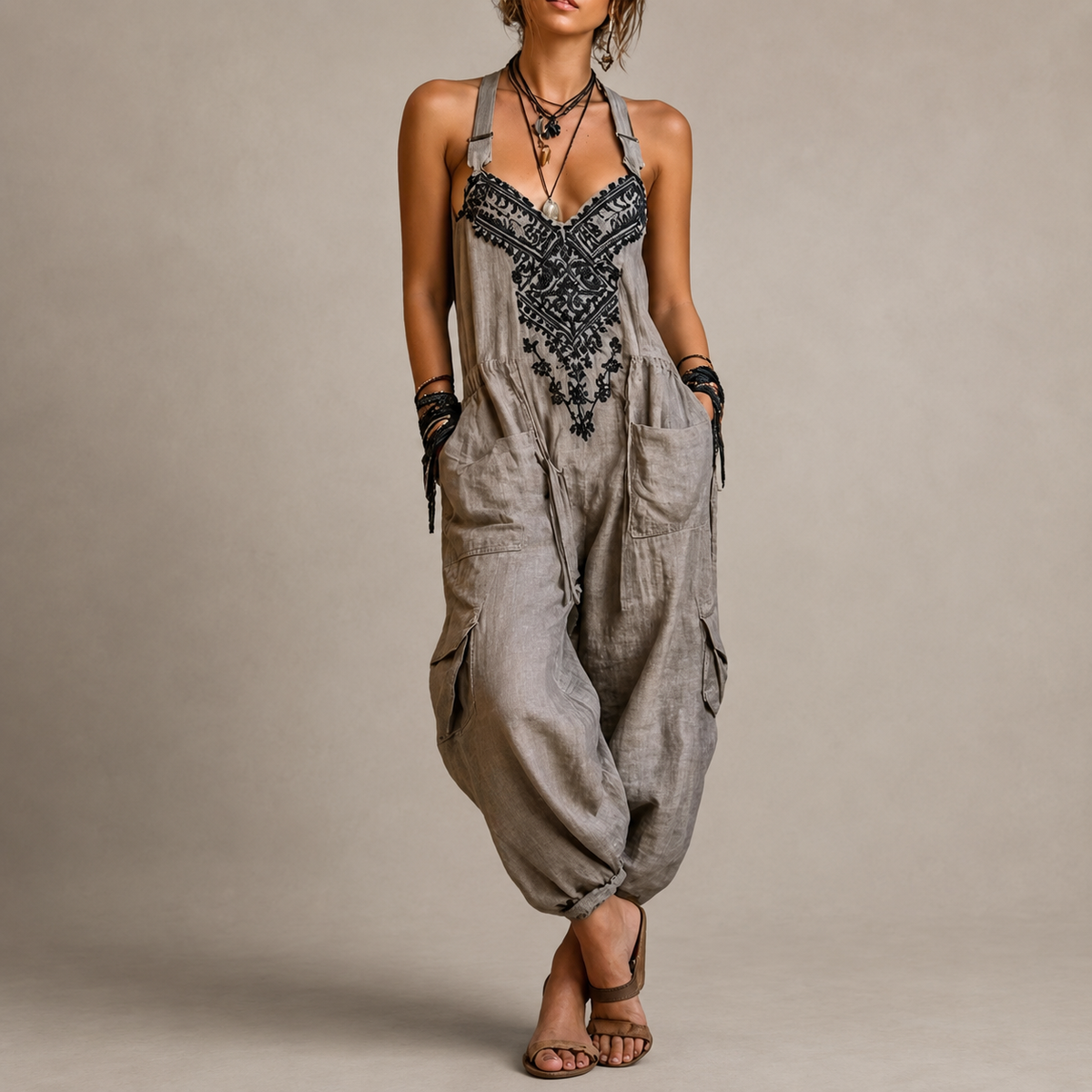 ASTRID EMBROIDERED BOHO JUMPSUIT