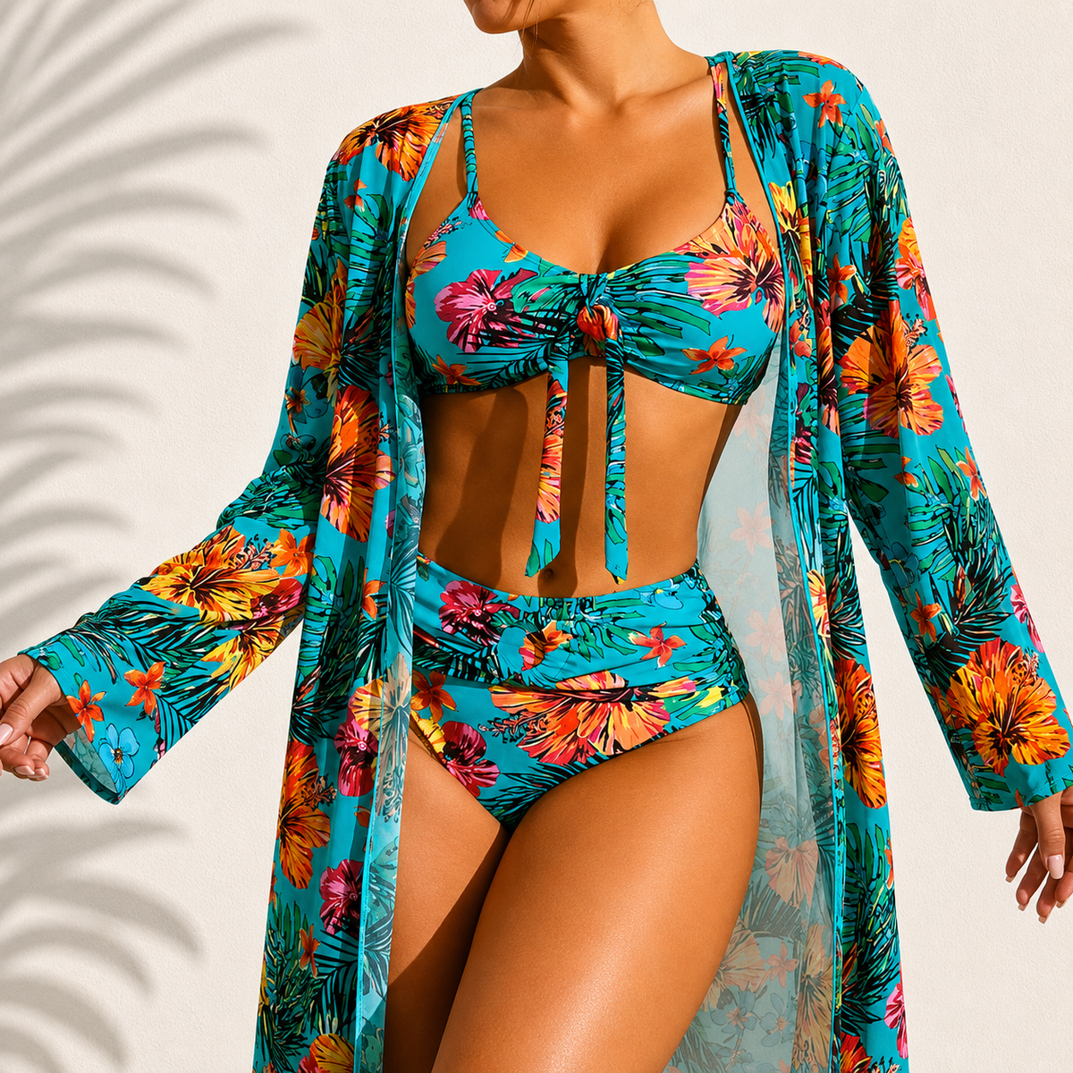 MARIE ELEGANT 3-PIECE TROPICAL PRINT BIKINI