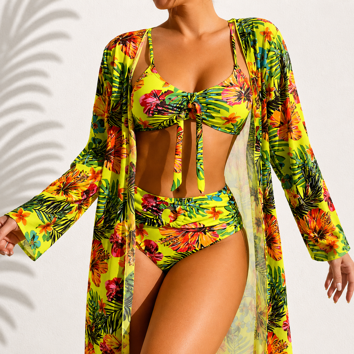 MARIE ELEGANT 3-PIECE TROPICAL PRINT BIKINI