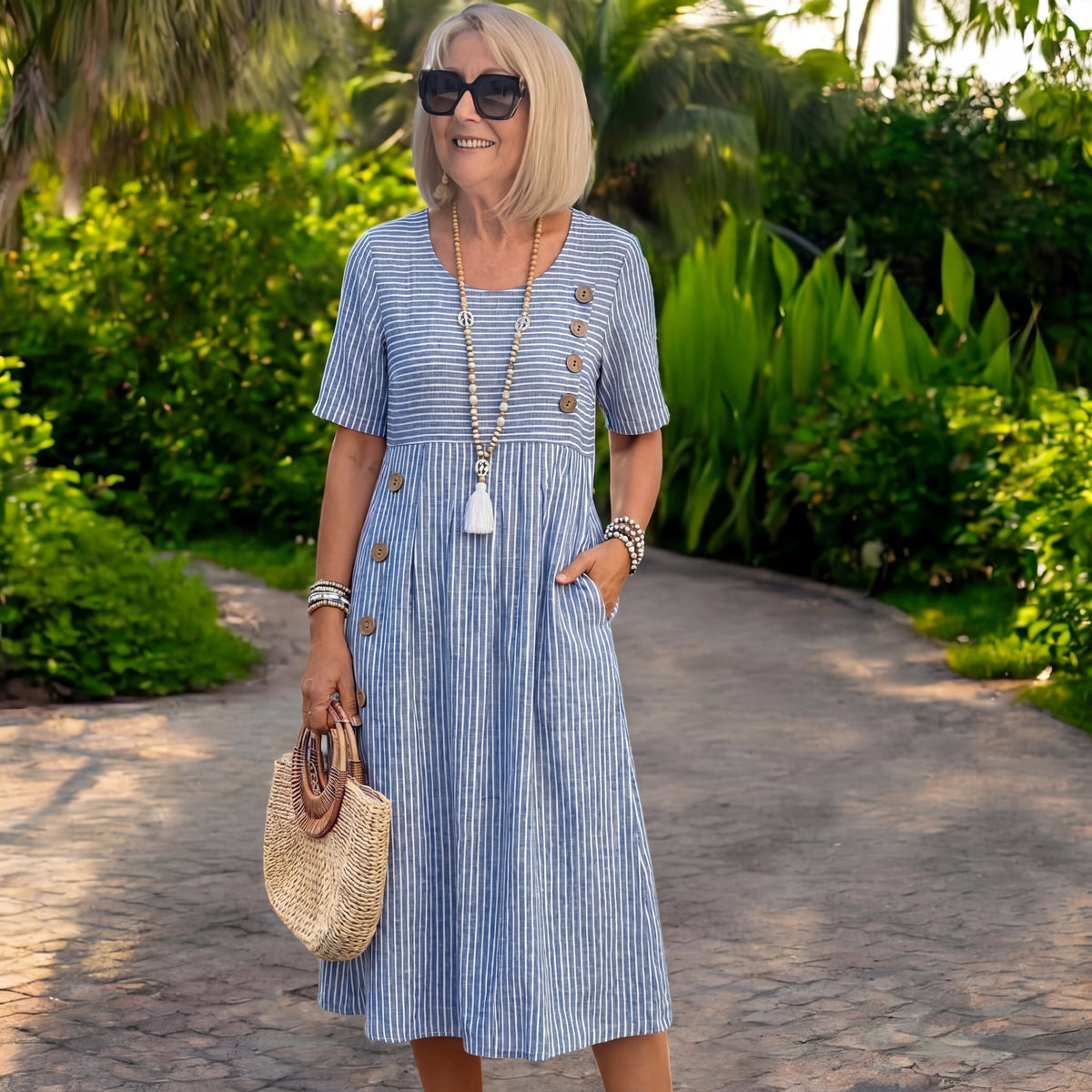 JULIA STRIPED MIDI DRESS