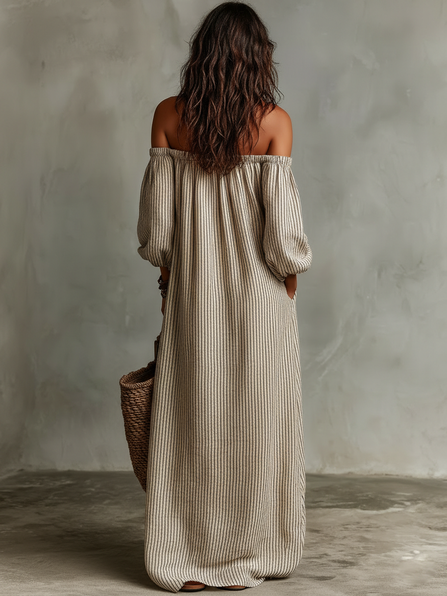CARMEN OFF-SHOULDER COTTON-LINEN MAXI DRESS