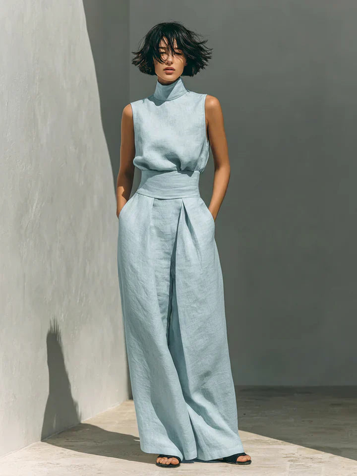 FLOR MINIMALIST COTTON-LINEN SET: TOP & WIDE-LEG PANTS