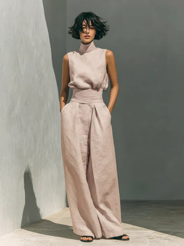 FLOR MINIMALIST COTTON-LINEN SET: TOP & WIDE-LEG PANTS