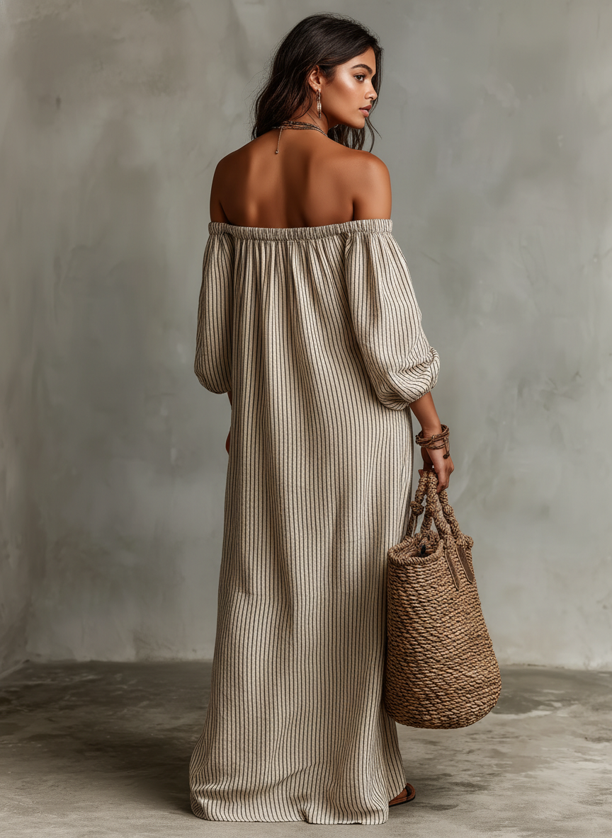 CARMEN OFF-SHOULDER COTTON-LINEN MAXI DRESS