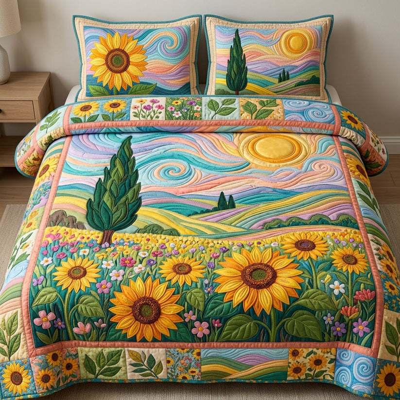 Sunflower Field  Quilted Bedding Set QV12