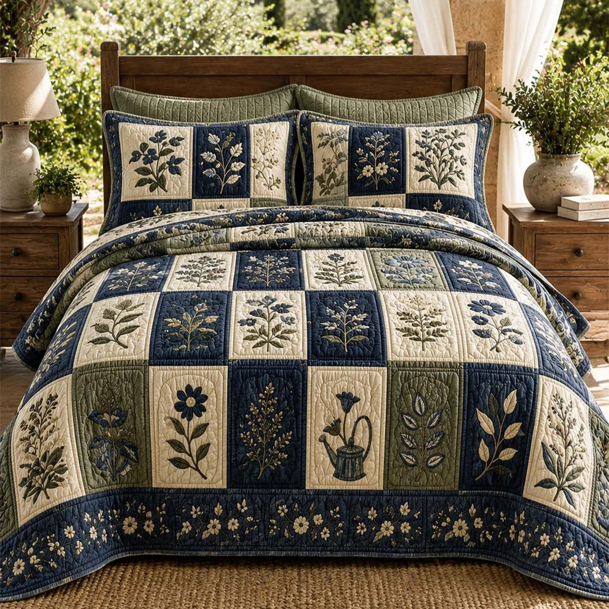 Cottagecore Botanical Floral Patchwork Quilted Bedding Set QV95