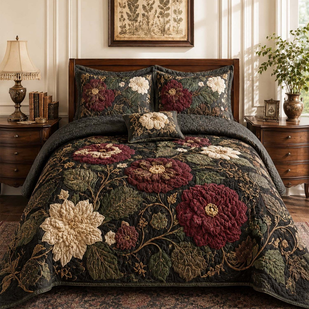 Heritage Country Floral Quilted Bedding Set QV105