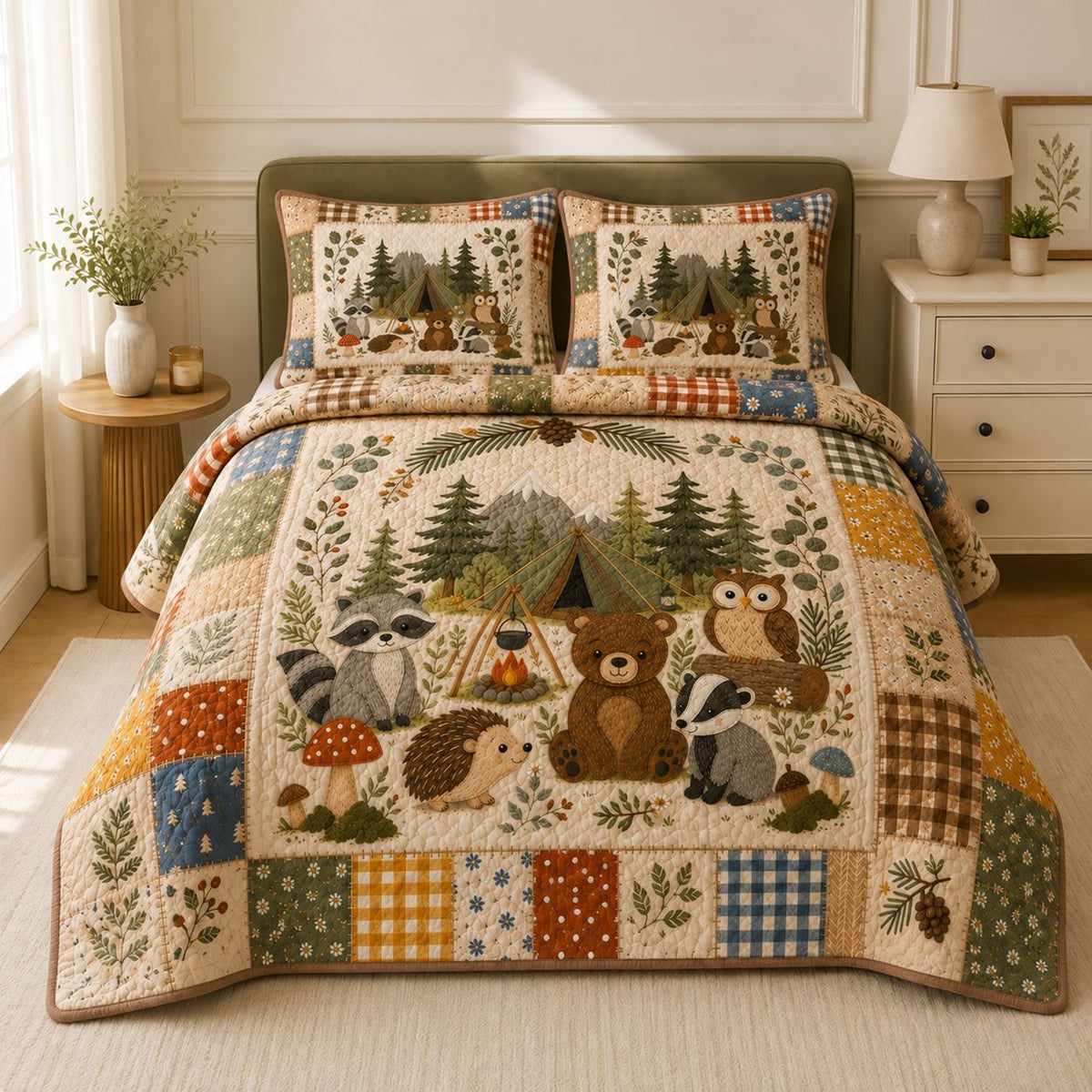 Forest Woodland Animals Quilted Bedding Set TG66