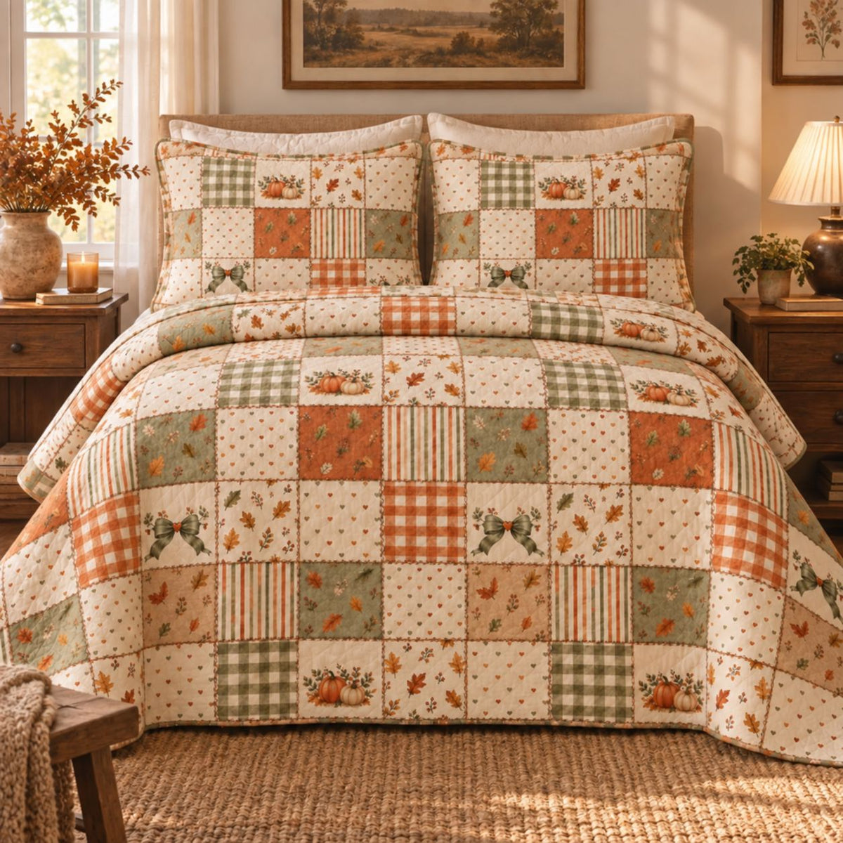 Fall Harvest Patchwork Quilted Bedding Set LV116