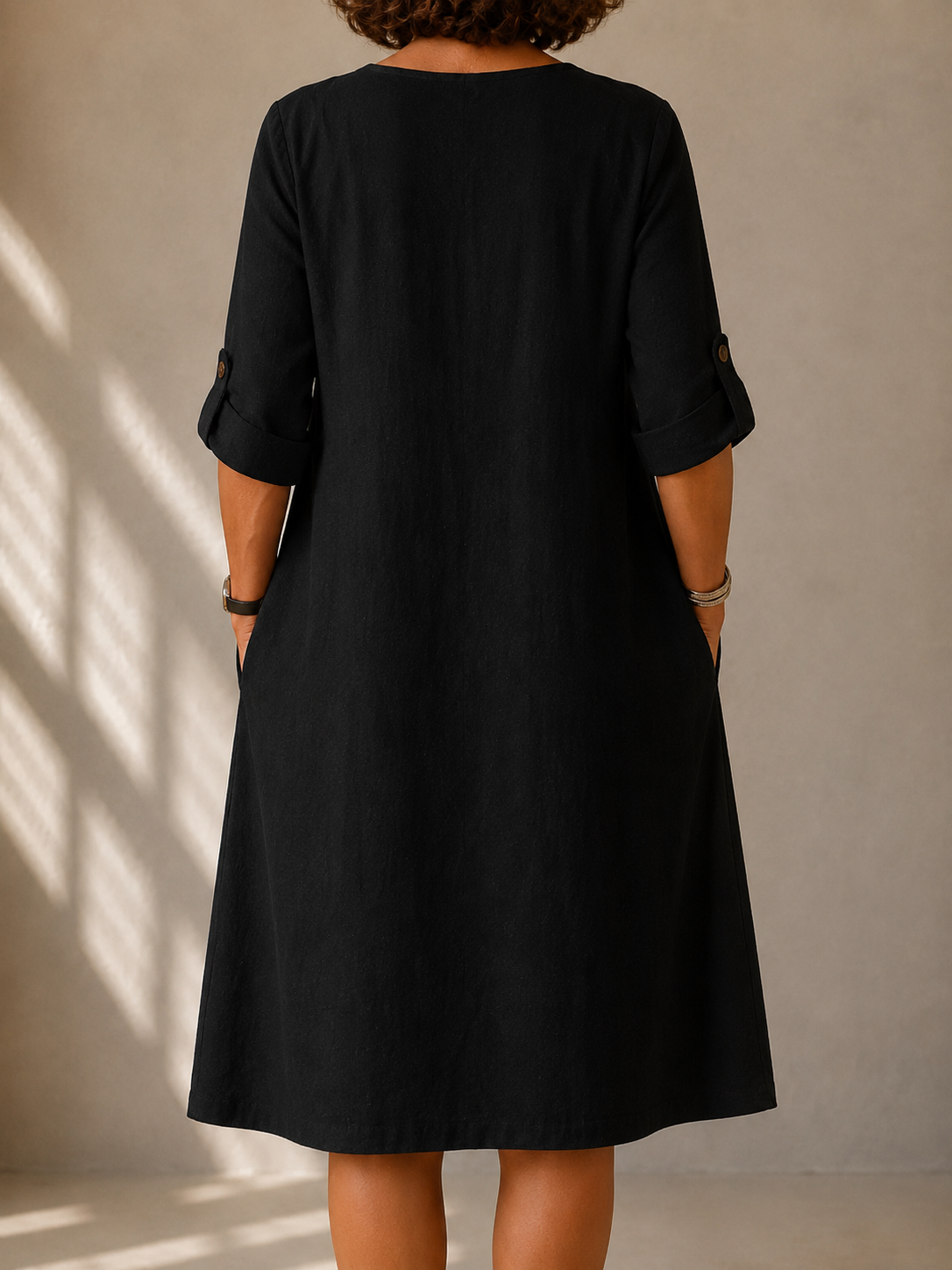 STRAIGHT DRESS WITH ROLLED SLEEVES