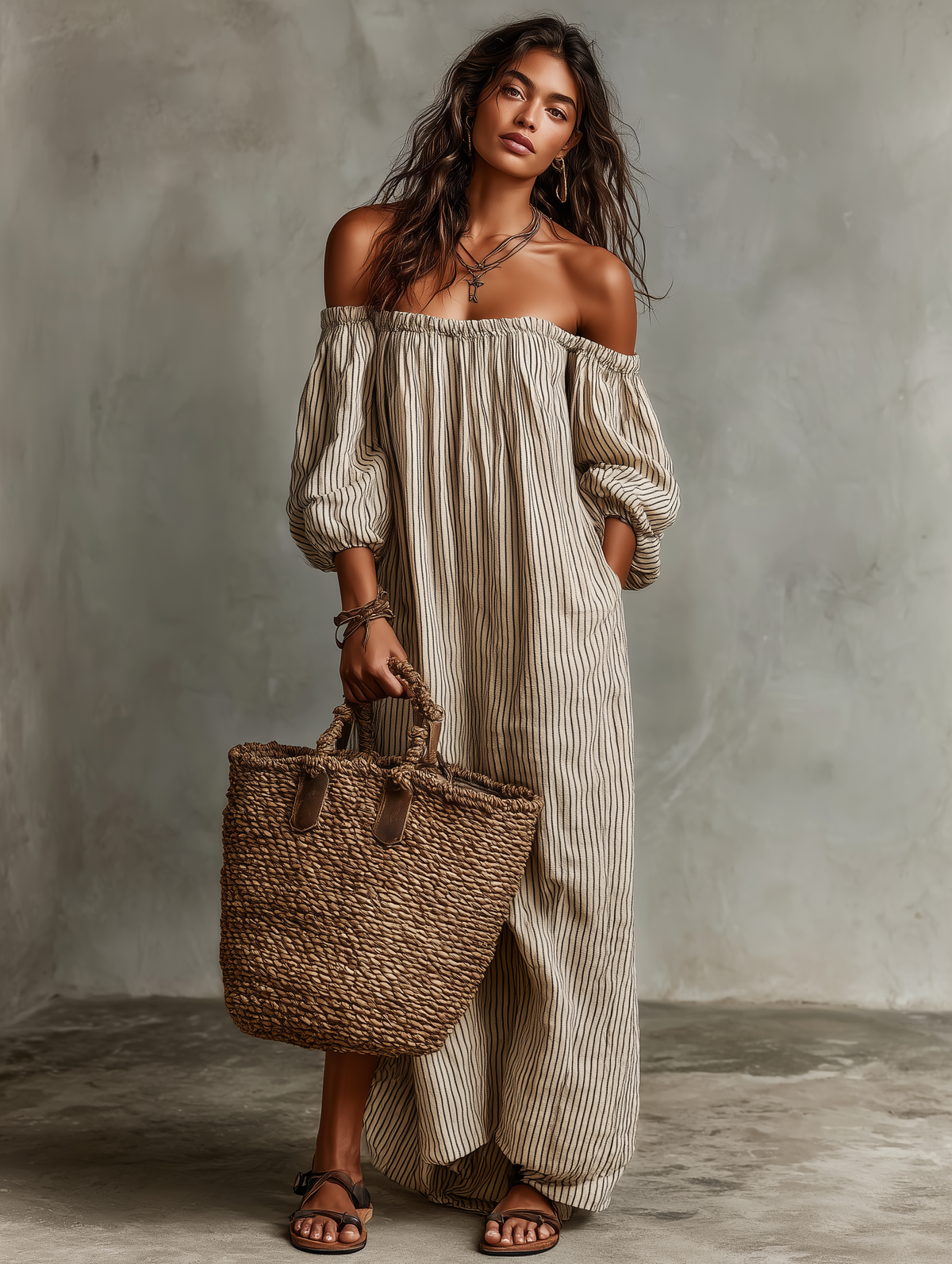 CARMEN OFF-SHOULDER COTTON-LINEN MAXI DRESS