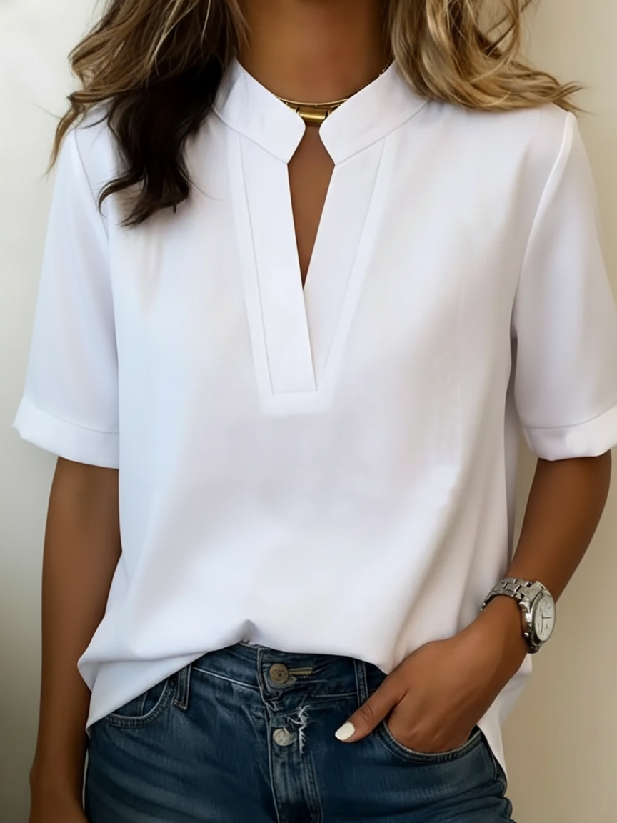 CHIC V-NECK BLOUSE WITH GOLD DETAIL