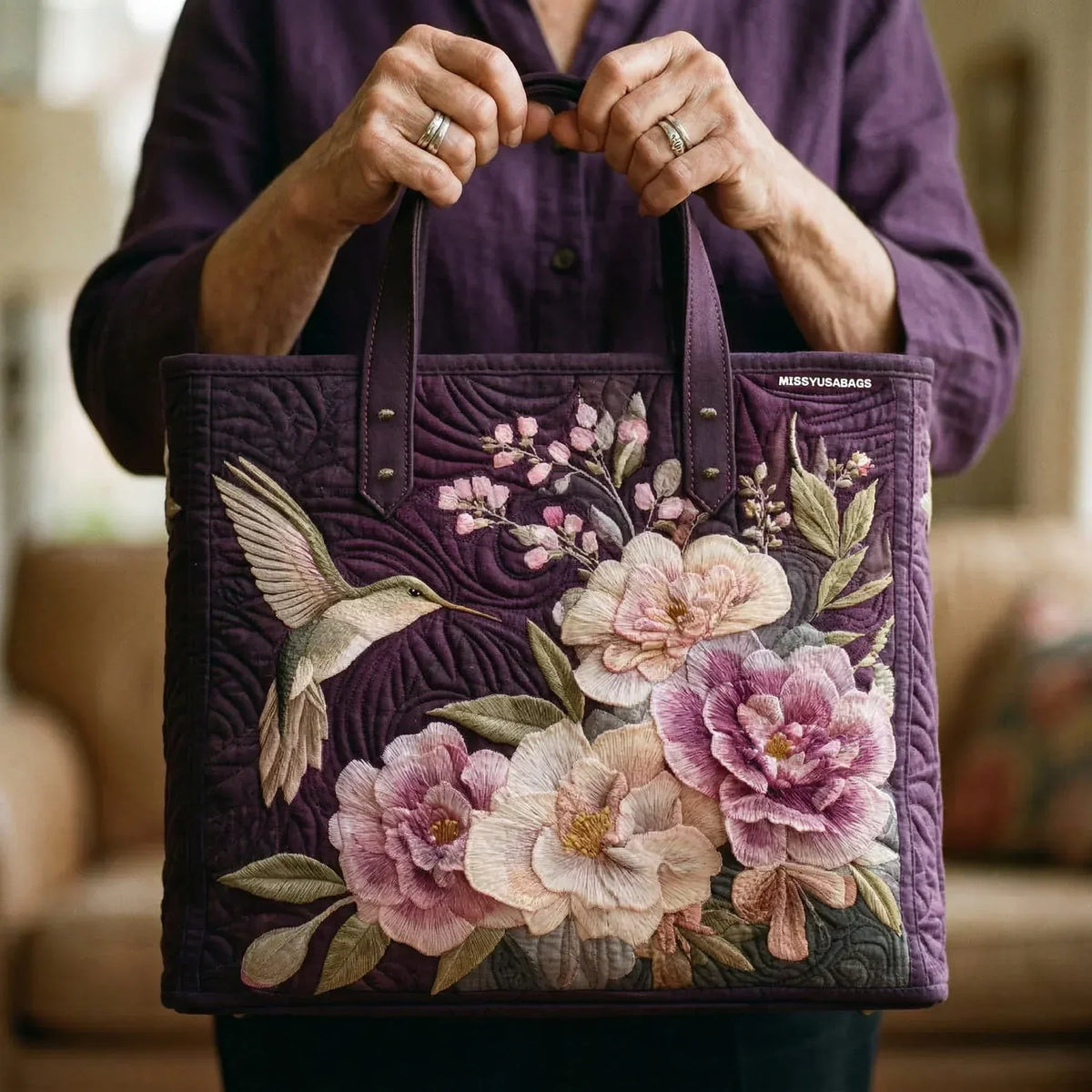 HUMMINGBIRD & ORCHID QUILTED BAG