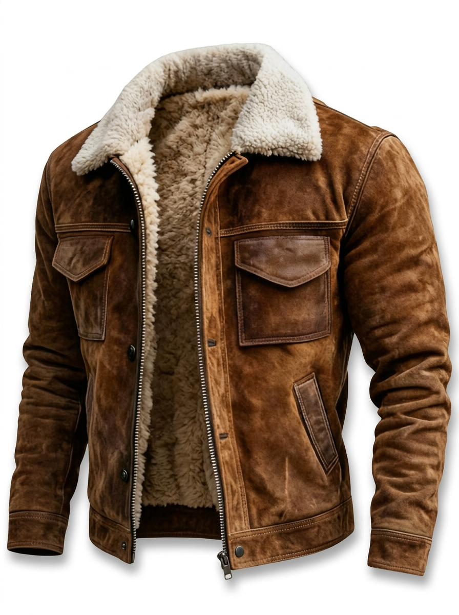 FAUX LEATHER SHERPA-LINED JACKET
