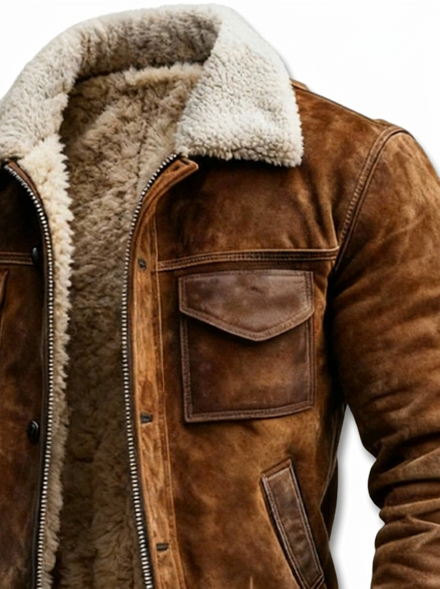 FAUX LEATHER SHERPA-LINED JACKET