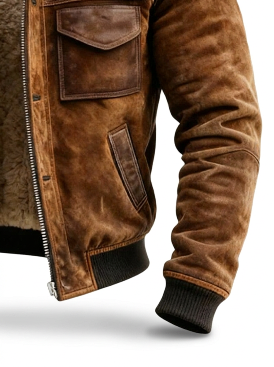 FAUX LEATHER SHERPA-LINED JACKET