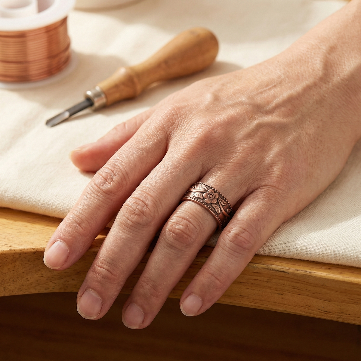 COPPER RING WITH SMALL LIGHT STONE