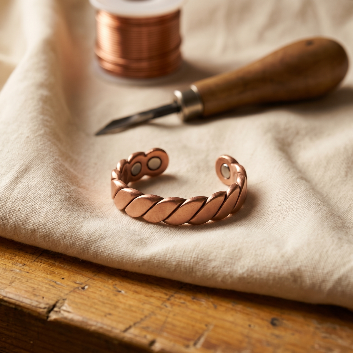 WIDE BEADED COPPER RING