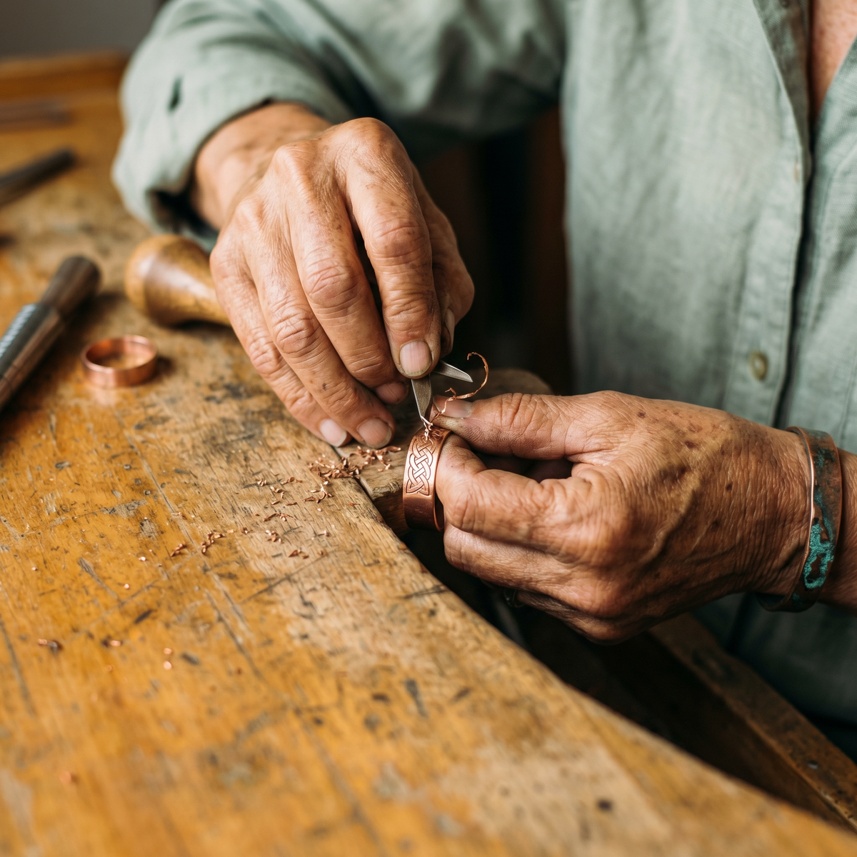 DAINTY HAMMERED COPPER RING