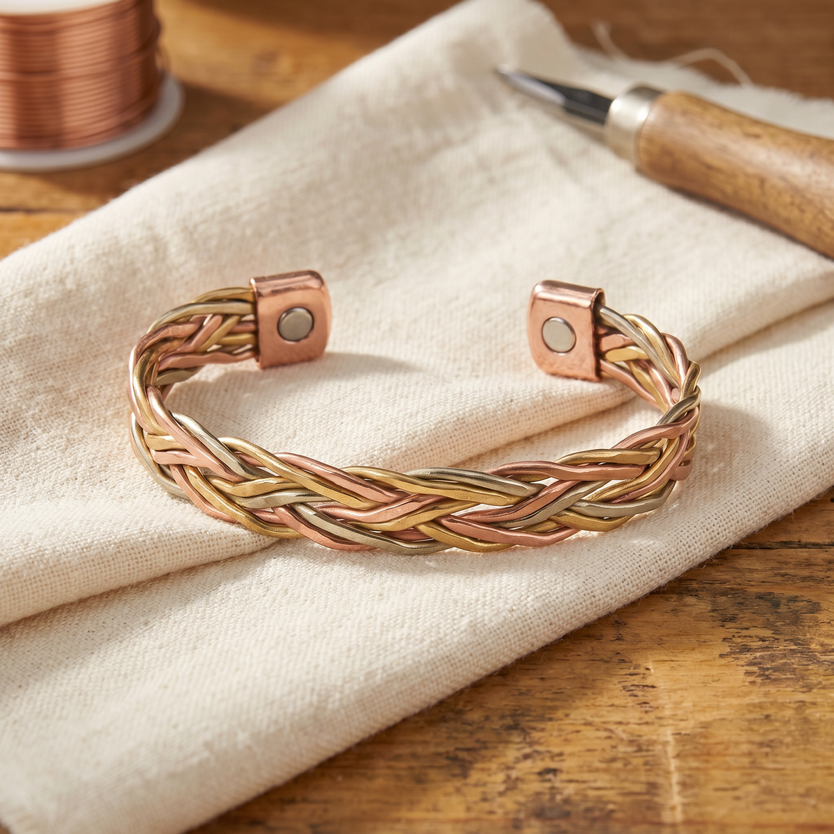 BRAIDED COPPER CUFF WITH RECTANGULAR ENDS