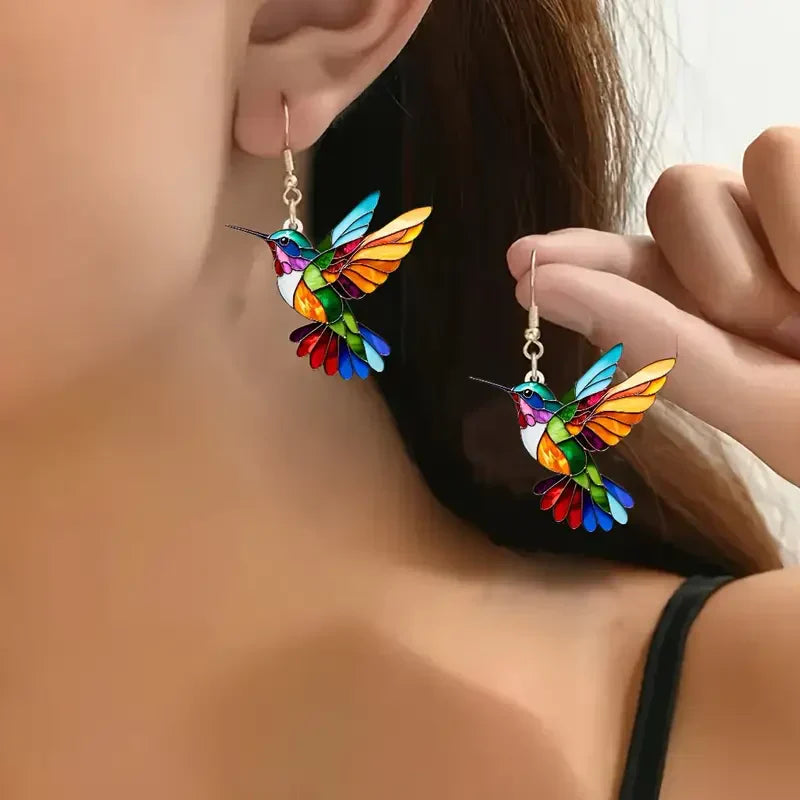 Colorful Hummingbird Earrings | White Gold