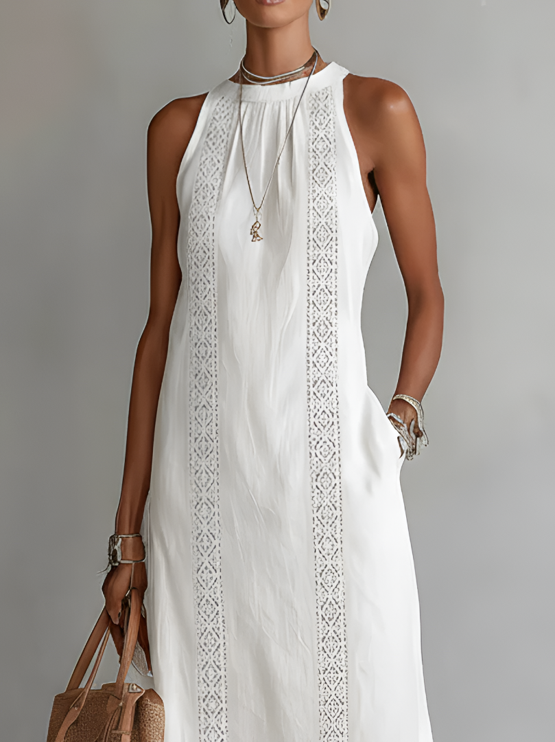 JIMENA LINEN MANDARIN COLLAR MIDI DRESS