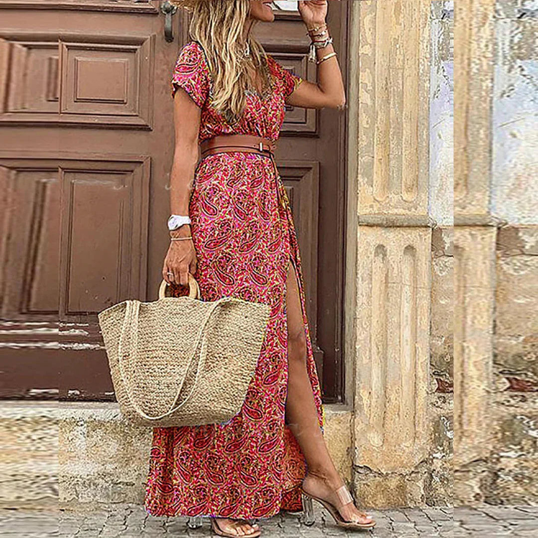 JOSELIN BELTED BOHO MAXI DRESS