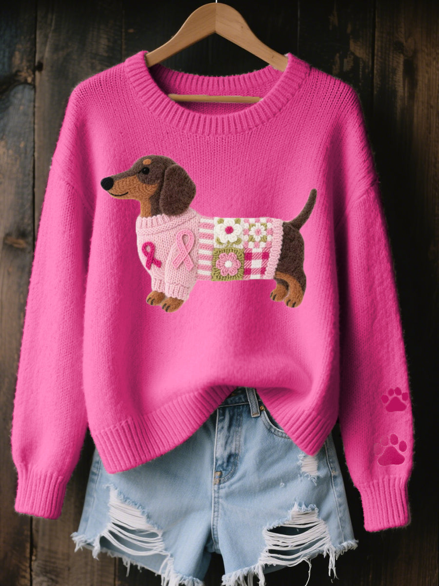 PINK DACHSHUND PRINT SWEATER