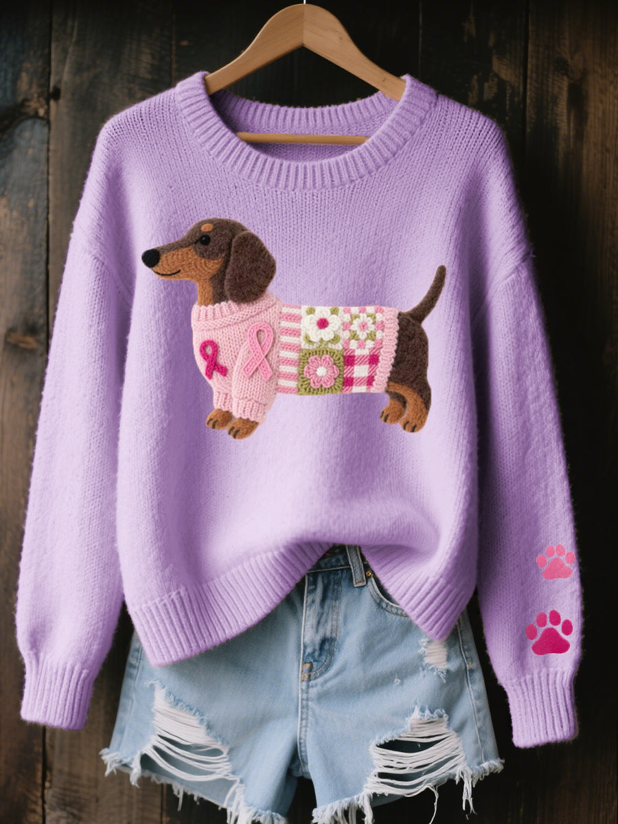PINK DACHSHUND PRINT SWEATER