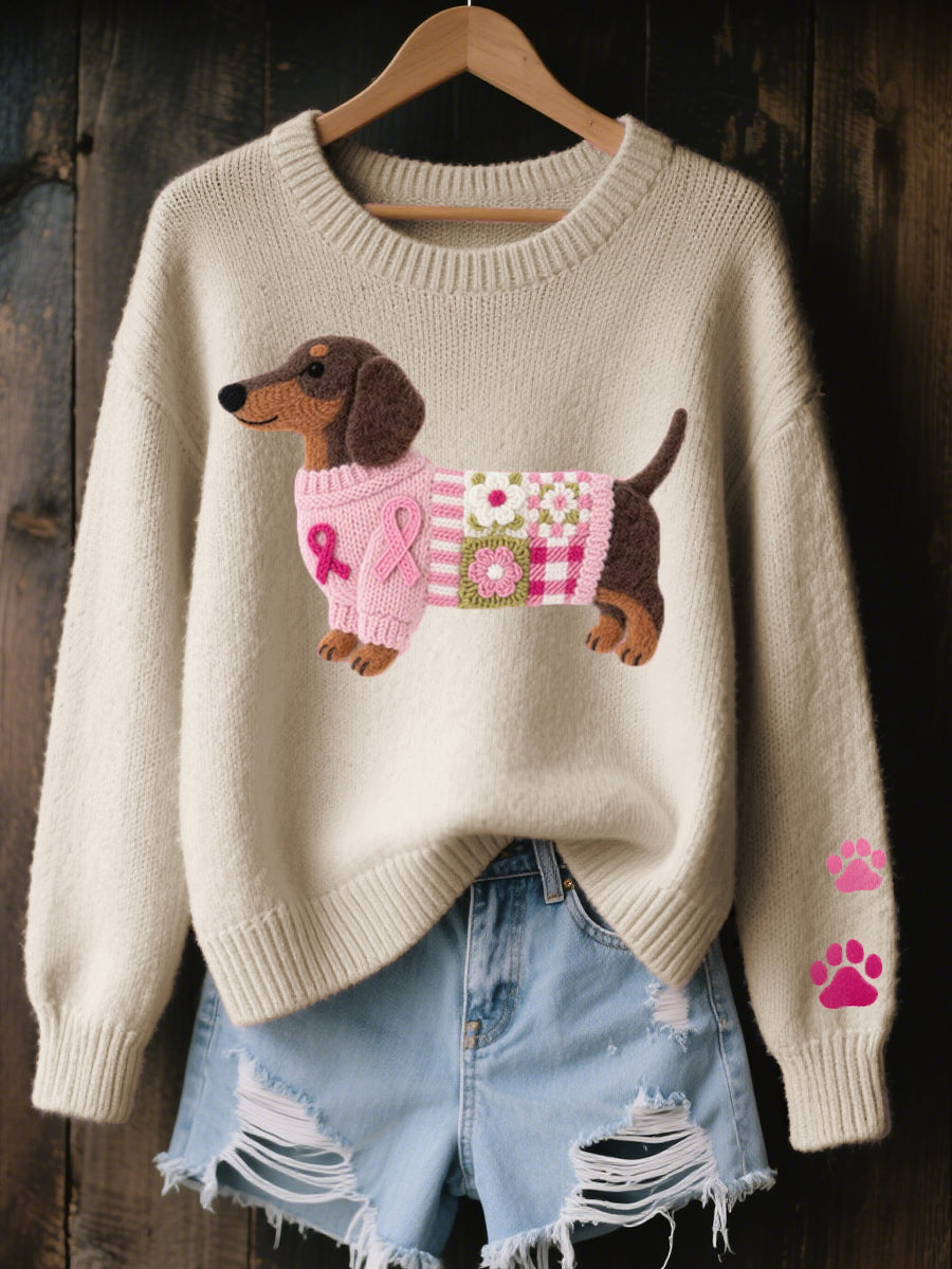 PINK DACHSHUND PRINT SWEATER